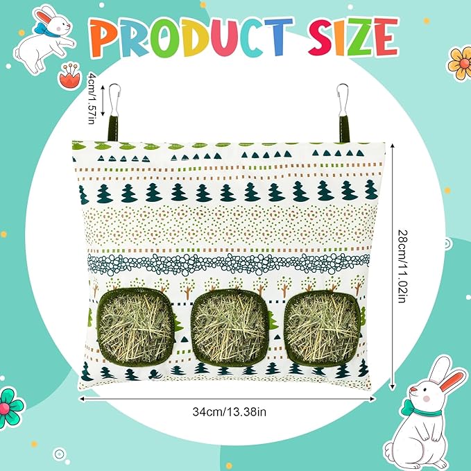 UPINS 2 Hay Bag for Rabbits 3-Hole Guinea Pig Hay Bags Hanging Hay Feeder, Hay Feeder for Rabbits Small Pets Chinchillas Hamstersand Animals
