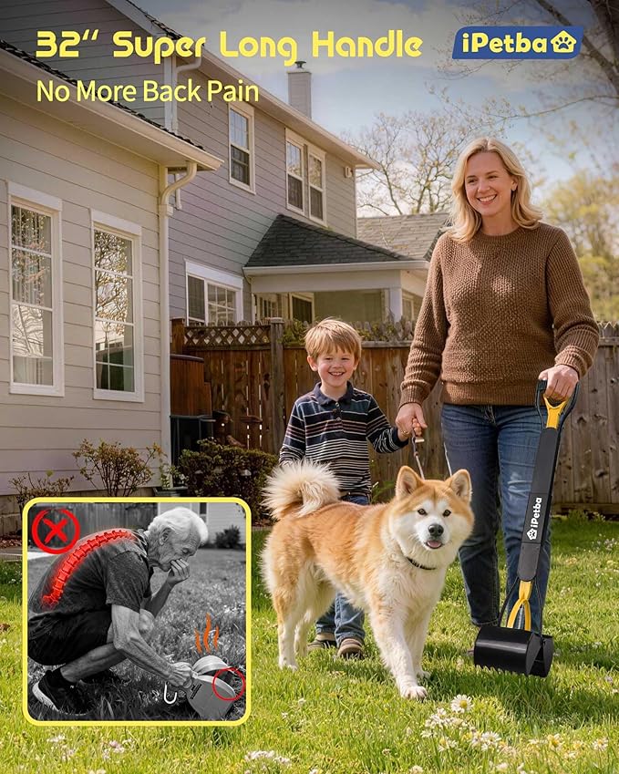 32 inch Pooper Scooper for Large Dogs – Long Handle Dog Poop Scooper for Yard, No Bending Save Back, Ease of Pickup, Grass Friendly, Sturdiness