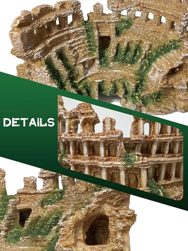 Fish Tank Decor - Antique Roman Column Ruin Ornament for Aquarium, Aquarium Hideout with European Castle Texture for Betta, Guppy, Shrimp - Safe Aquatic Decoration, Fish Hiding House