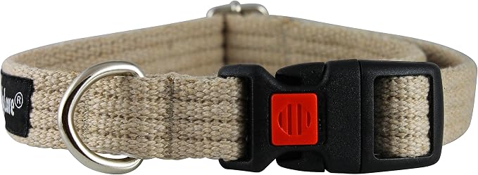 Cotton Web Adjustable Dog Collar with Locking Device 4 Sizes Beige (Medium: Neck: 14"-19"; Width: 3/4")
