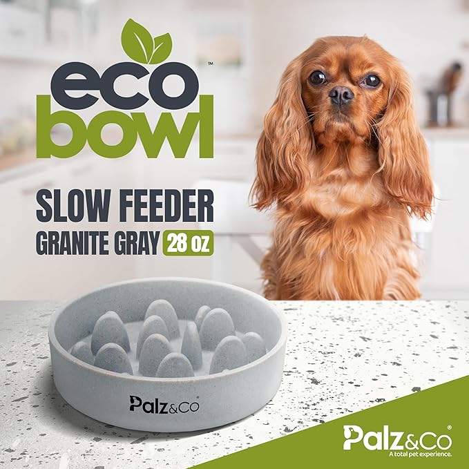 Palz&Co EcoBowl Slow Feeder for Dogs & Cats, 28 oz Gray - Natural Bamboo Puzzle Pet Bowl with Non-Slip Base for Slower Eating & Better Digestion, Dishwasher Safe