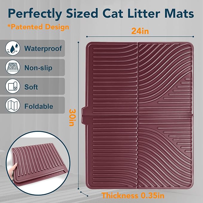 UPSKY Cat Litter Mat, Large Kitty Litter Trapping Mat Soft on Kitty Paws, Litter Box Mat Keep Floor Clean, 31" x 24" Waterproof and Washable Trapping Mats Catcher Pad for Scatter Control
