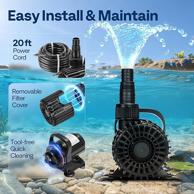 VIVOHOME Electric 62W 1100GPH Submersible Water Pump for Koi Pond Pool Waterfall Fountains Fish Tank and Aquarium