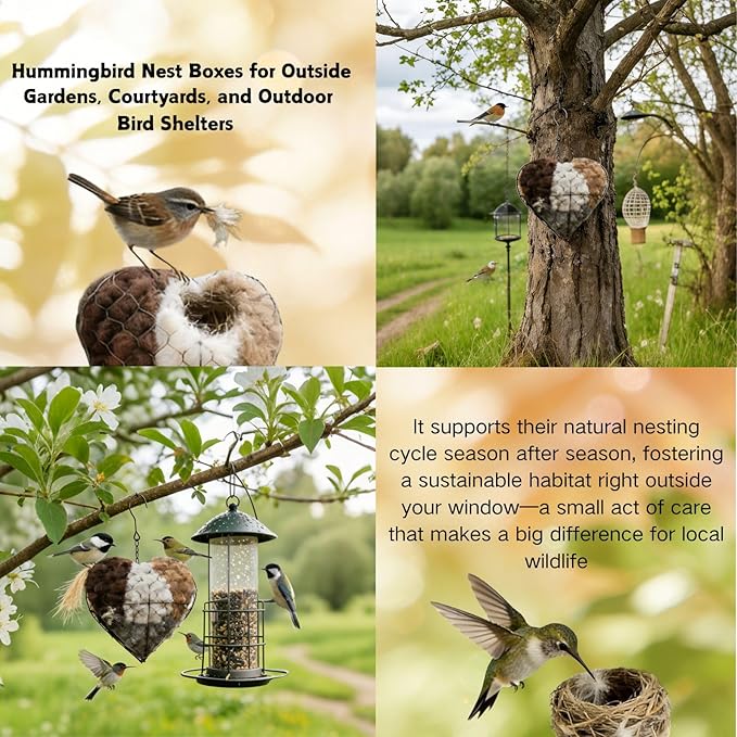 Handmade Fiber Bird Nesting Heart, Birds Nests Material Holder, Outside Winter Tree Shelter for Wild Bird,Hummingbird Nest Boxes for Outside, Gardens, Courtyards, and Outdoor Bird Shelters