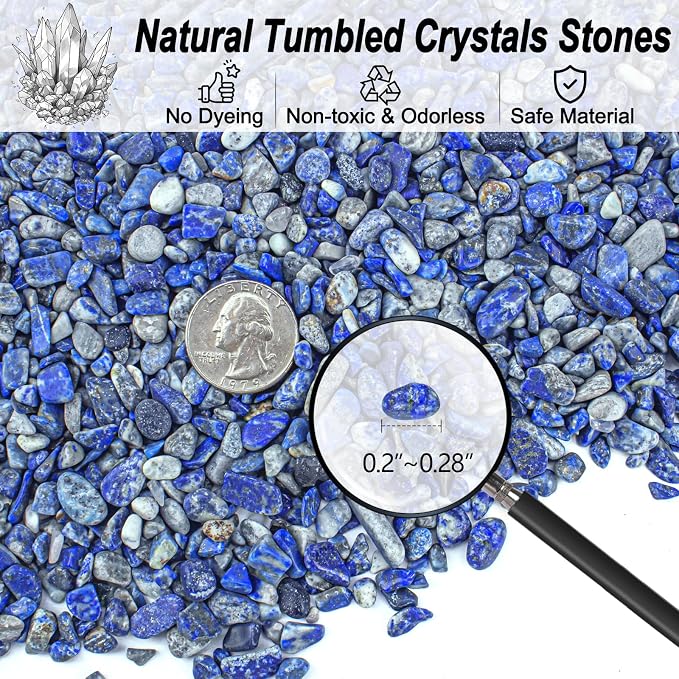 Lapis Lazuli Crystals Chips Aquarium Gravel Rocks 3 Lbs, Natural Gemstones Healing Reiki Crystals Polished Tumbled Crushed Rocks Quartz Vase Filler Fish Tank Gravel Home Decoration