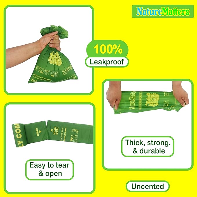 Cornstarch-Based Dog Waste Bags – TÜV Austria Certified Materials | Strong & Leakproof | Eco-Friendly Pet Cleanup | 10% Donated to Charity | 120 Count