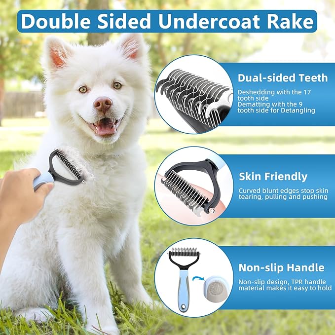 Dog Brush Dog Grooming Kit 6PCS Dog Brush for Shedding-Dog Grooming Brushes, Dematting Comb for Dogs, Cat Nail Clipper with Nail File, Flea Comb, Dogs Bath Brush (Blue)