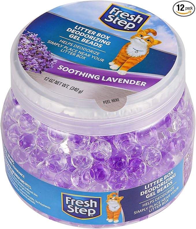 Fresh Step Litter Box Deodorizing Gel Beads in Soothing Lavender Scent - Pet Odor Neutralizing Beads for Pet Smells from Litter Box - 12 Ounce (Pack of 12)