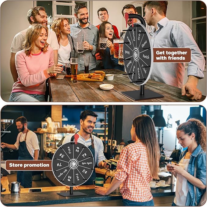 12 Inch 10 Slots Prize Wheel Spinner with Stand, Spinning Wheel for Prizes with Dry Erase Marker & Eraser, Portable Spin Wheel of Fortune Game Roulette Wheel for Home Parties, Carnival, Trade Show