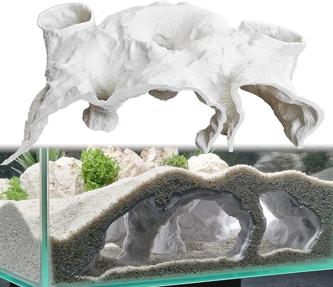 Aquarium Cave Decor，Under Gravel Tunnel Hideout with Viewing Ports, Substrate-Friendly Fish Tank Decoration for Pleco, Shrimp & Corydoras (White, Extra Small)