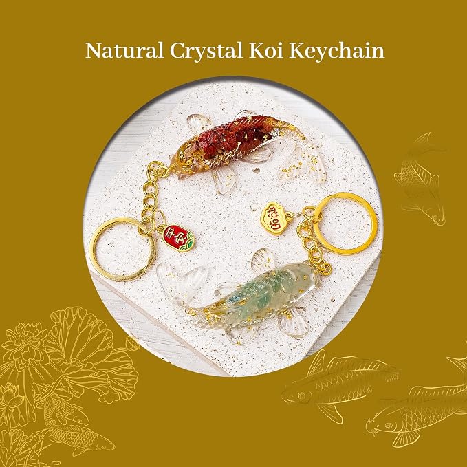 5 PCS Key Chain Natural Crystal Crushed Stone Resin Koi Fish Keychains Resin Handicrafts Car Bag Hangers Buckles Pendants Animal Gifts (5pcs-Fish, 1.37 ")