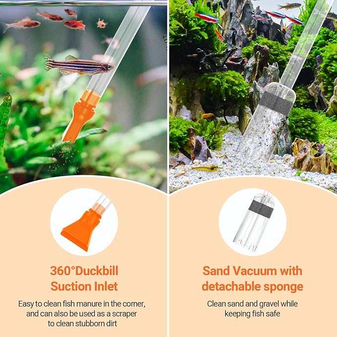 Yaubay 132GPH Manual Aquarium Gravel Cleaner, Fish Tank Siphon Vacuum Cleaner with Adjustable Water Flow for Cleaning Dirt, Water Change & Wash Sand Aquarium Cleaning Tools