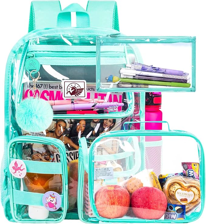 CCJPX 3Pcs Clear Backpack for Girls, School Transparent Bookbag, Heavy Duty See Through Backpacks for Teens Elementary