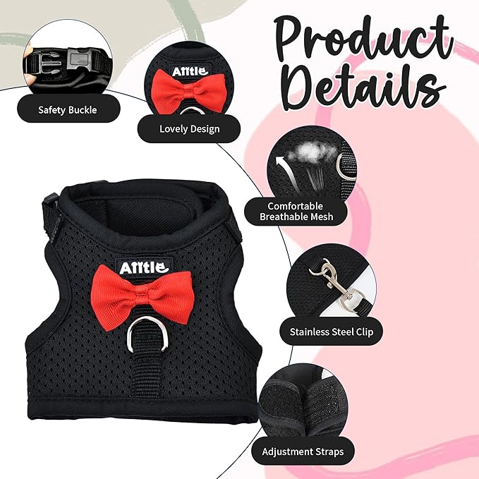 AIITLE Rabbit Harness and Leash Set with Cute Bow, Soft Breathable Mesh Vest Harness for Rabbits Kitten Ferret Puppy Small Pets Walking Supplies Black L