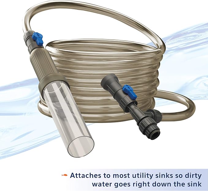 Aqueon Aquarium Fish Tank Water Changer with 25 Foot Hose | Fish tank siphon and gravel cleaner, attaches to faucet to drain dirty water, refill clean water, and vacuum debris