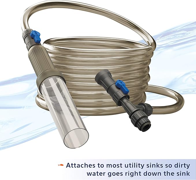Aqueon Aquarium Fish Tank Water Changer with 50 Foot Hose | Fish tank siphon and gravel cleaner, attaches to faucet to drain dirty water, refill clean water, and vacuum debris
