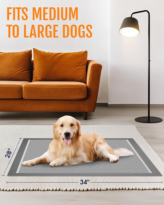 Powools Charcoal Puppy Pads - 50 Packs, 34"×28" Ultra-Large Puppy Pads, Odor-Control Carbon Pee Pads for Dogs, 6-Layer Ultra-Absorbent & Quick-Dry Black Training Pads
