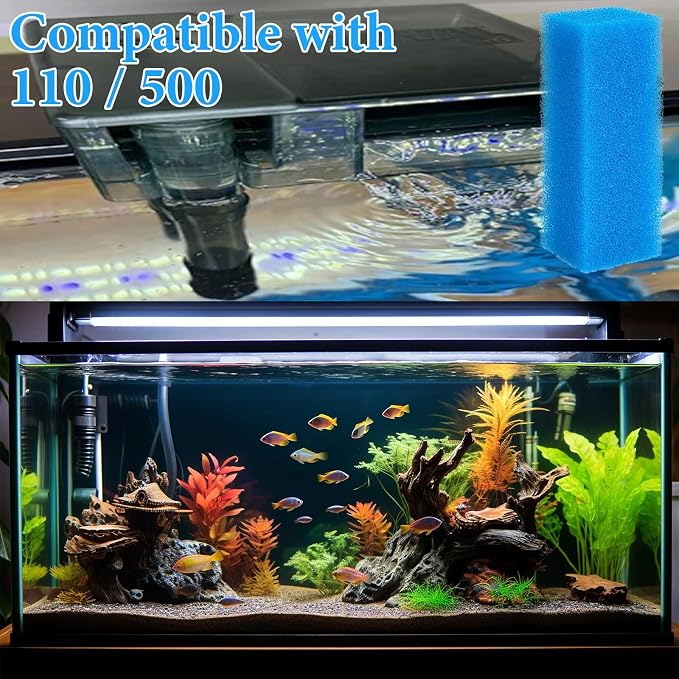 Threlaco 6 Pack Foam Filters Compatible with AquaClear 110 Power Filter, Aqua Clear A623 Aquarium Filter, Foam Insert Sponge Pads for Use in Freshwater & Saltwater Aquarium (Blue)