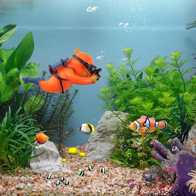 onesimcr Floating Fish Tank Decorations, Aquarium Decorations, Lovely Diver Fish Tank Decorations, Floating Device Fish Tank Accessories，Suitable for All Kinds of Fish Tanks(Orange)…