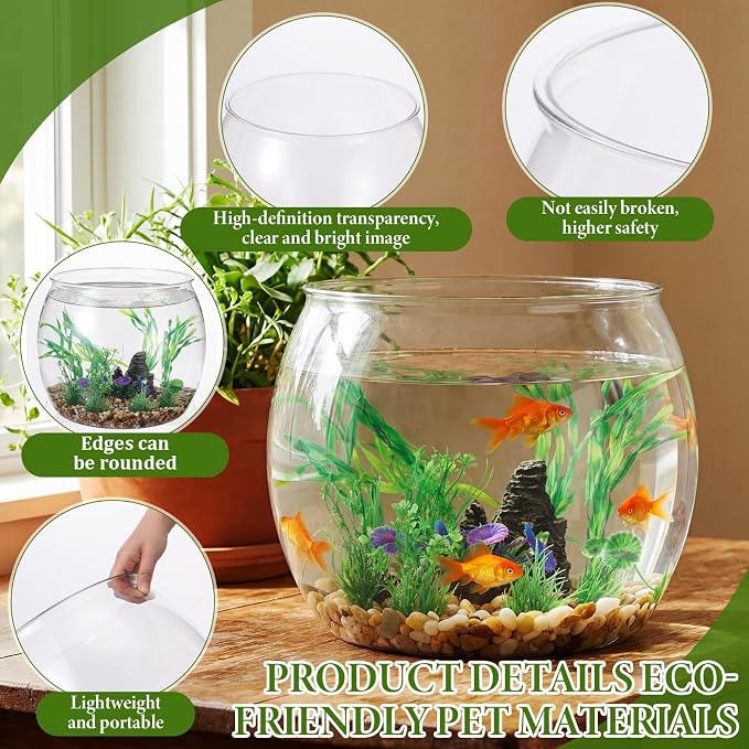 Lounsweer 12 Pcs 5 Gallon Large Fish Tank Plastic Fish Bowl Shatterproof with Aquarium Decor Artificial Plastic Plant and Rock Cave Goldfish Betta Tank Decor for Terrarium Flower Vase Centerpiece Gift