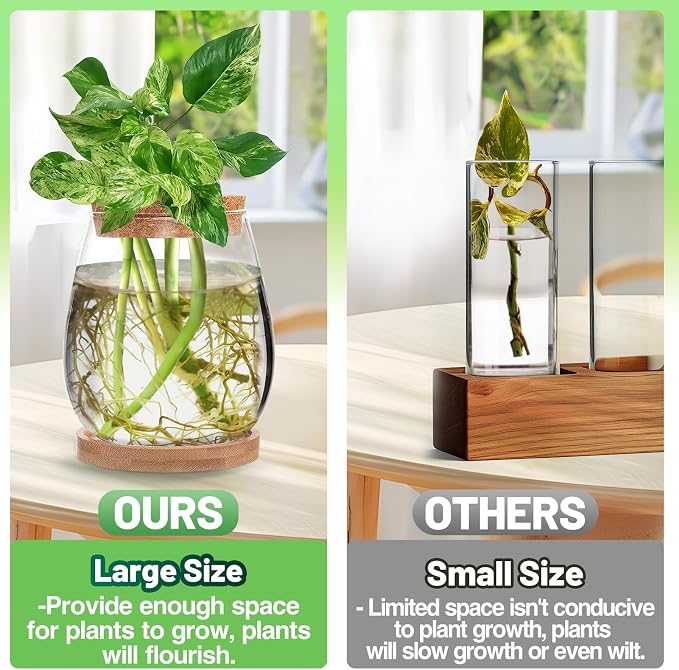 Plants Propagation Station, Gardening Gifts for Women Mom Plant Lovers | Biggun 2Pcs Desktop Plant Terrarium Glass Hydroponic Vases, Water Plant Jars (Water Drop Shape, Separated Tray Style)