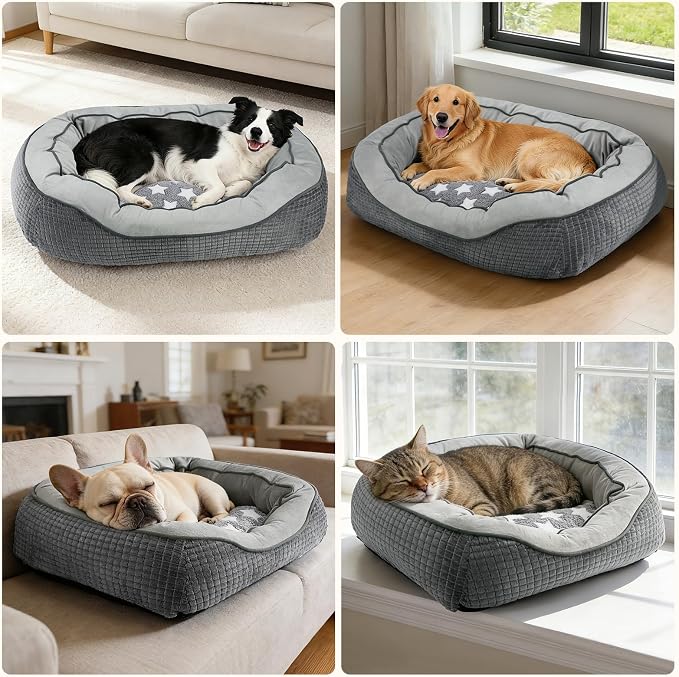 Dog Beds for Large Dogs, Washable Pet Bed, Orthopedic Dog Sofa Bed, Soft Calming Sleeping Warming Puppy Bed (Star-Grey, X-Large-(35’’x 25’’x 10’’))
