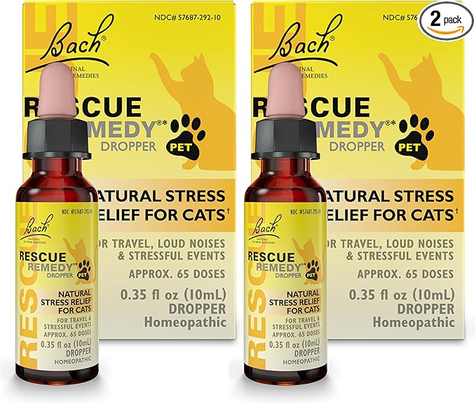 Bach Rescue Remedy Pet Dropper for Cats - 10 mL, Pack of 2 - Stress & Tension Support for Cats Natural Flower Essences - Sedative-Free, Homeopathic Liquid Formula - for All Breeds, Ages & Weights