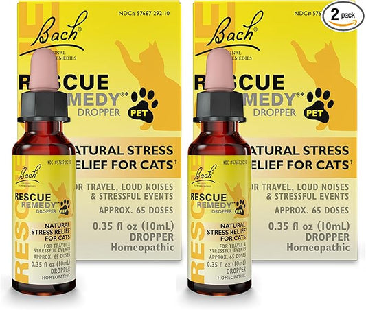 Bach Rescue Remedy Pet Dropper for Cats - 10 mL, Pack of 2 - Stress & Tension Support for Cats Natural Flower Essences - Sedative-Free, Homeopathic Liquid Formula - for All Breeds, Ages & Weights