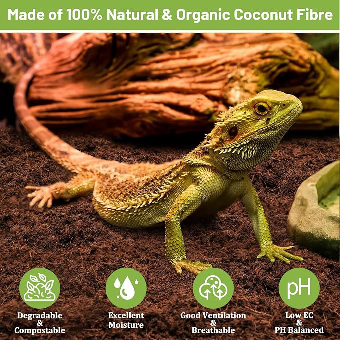 Riare 1 Pack Natural Coconut Fiber Substrate, Coco Coir Reptile Bedding | Coconut Husk Reptile Substrate for Tortoises, Hermit Crabs, Snakes, Bearded Dragon, Geckos, Reptile Enclosure/Terrarium Setup