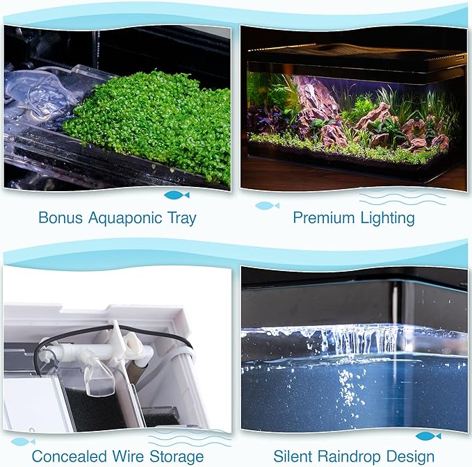 Harmony Deluxe 8 Gallon All-in-One Aquarium Kit, Award-Winning Fish Tank with Lid, Integrated Filtration, LED Light, Low-Iron Glass, White Tank with Cedar Grain Top