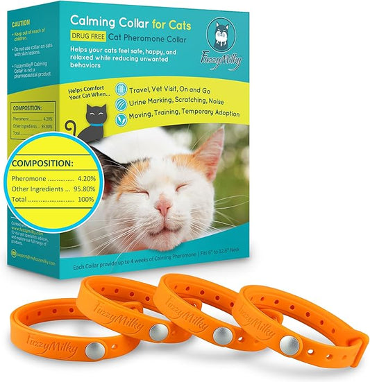Calming Collar for Cats - Cat Calming Collar Infused with Synthetic Pheromones, Cat Pheromone Diffuser Necklace for Anxiety Relief, Travel, Keeping Quiet - 4 Weeks Supply Each Collar (Orange, 4P)
