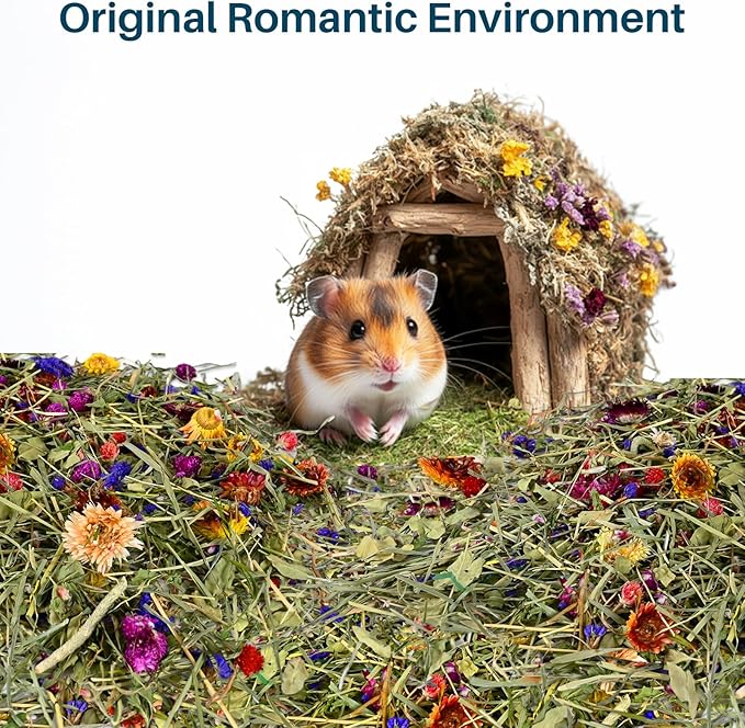 Sukh 150G Hamster Bedding - Flowers & Herbs Odor Control Dwarf Gerbil Robo Katy Habitat Decor Hamster Forage Gerbils Mice Lemmings Degus or Other Small-Sized Pets