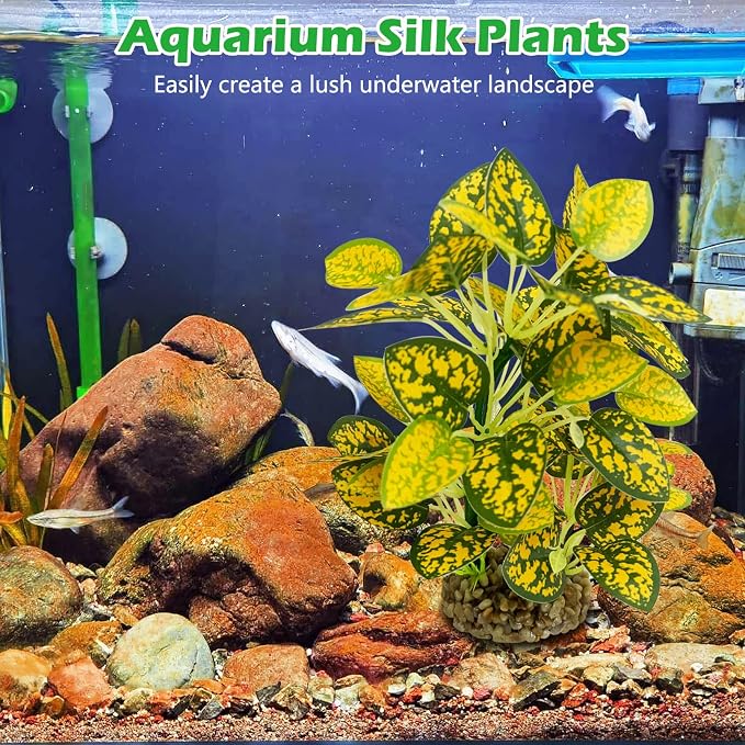 Hamiledyi Silk Aquarium Plants 8.7" Tall Artificial Green Plants for Fish Tank Aquarium Fake Aquatic Plant Lifelike Water Grass Ornament for Fish Tank(2PCS,Style C)