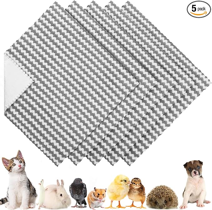 Hahafelt 5 Pcs Waterproof Guinea Pig Fleece Bedding Blankets Absorbent Guinea Pig Cage Liner Washable Small Animal Pee Pad Reusable Pet Blanket Wash Cloth Bedding Mat Pad(Gray,12 x 12 Inch)