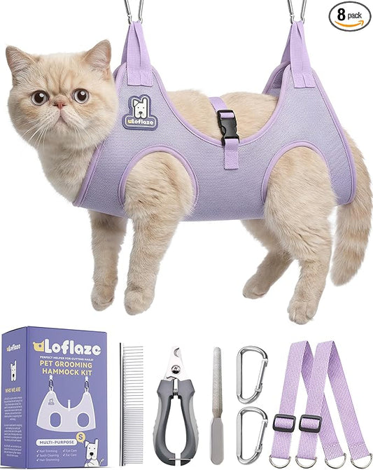 Loflaze Dog Grooming Hammock Harness for Dogs & Cats with Pet Nail Clipper Trimmer - Cat Hanger Sling for Trimming Clipping Nails- Dog Hammock Restraint Bag for Small Medium Large pet （ Purple S）