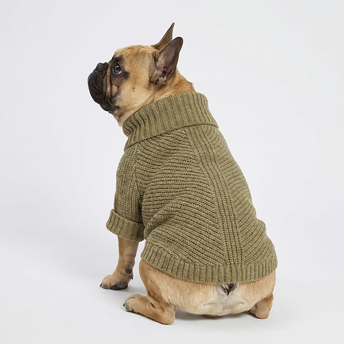 Fitwarm Thermal Knitted Dog Sweater Doggy Winter Coat Pet Clothes Doggie Turtleneck Jacket Puppy Outfits Cat Sweatsuit Sage Green Medium