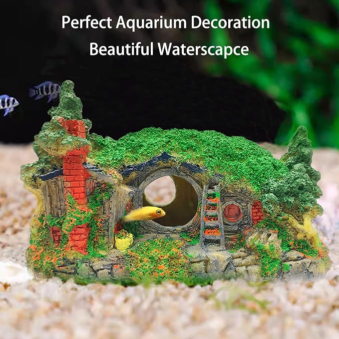 Tfwadmx Aquarium Decorations Fish Tank Decor Hobbit Betta Cave,Resin Small Fish Hideout Hole Accessories Ornaments for Shrimp, Guppy,Goldfish