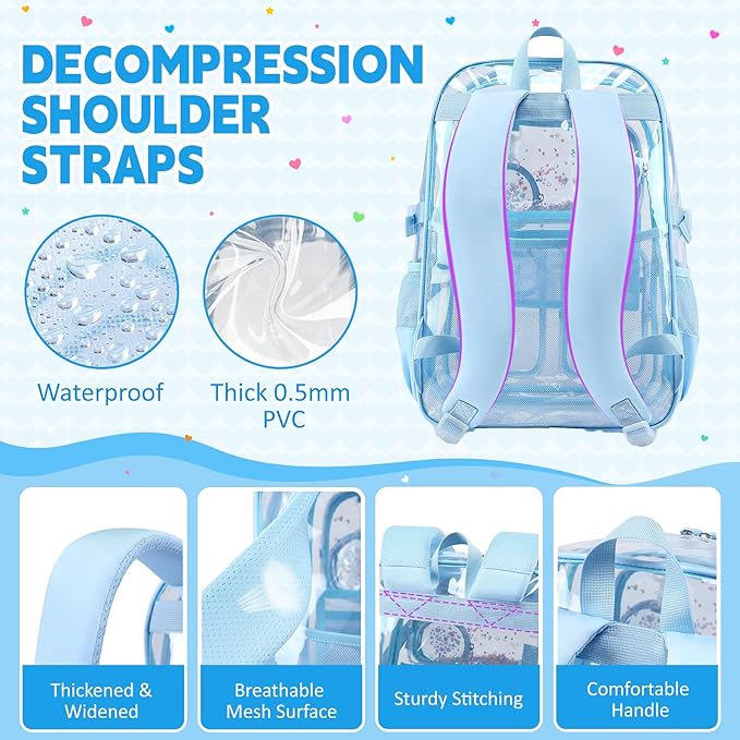 Clear Backpacks for Stadium Events Heavy Duty Clear Bookbag for School Girls Transparent Back Pack, Blue