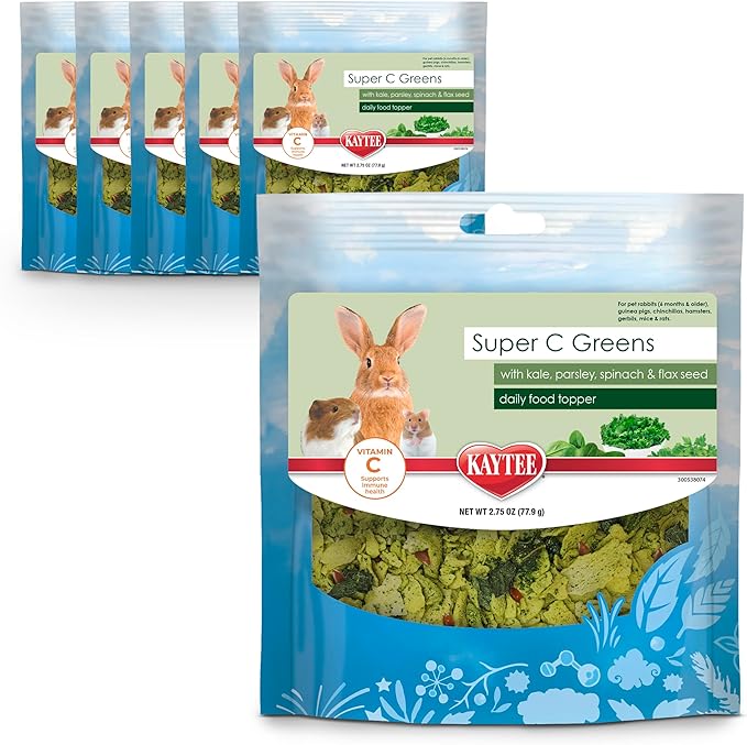 Kaytee Super C Greens, Daily Food Topper with Superfoods for Small Animal Pets, Contains Long-Lasting Vitamin C for Immune Support, 2.75 Ounces, Pack of 6