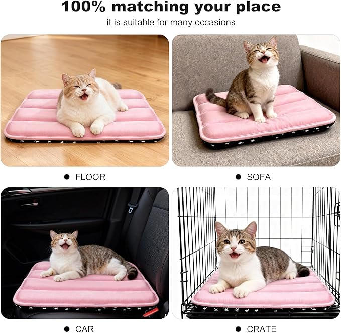 pobopobo Dog Crate Pad, Ultra Soft & Anti-Slip Kennel Mat, Secure Fit for Metal Crates & Dog Cages, Washable Cozy Bed for Extra Small Dogs & Cats (Pink, XS(18"*12"*1.5"))