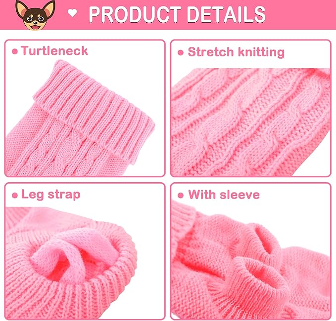 2 Pieces Dog Sweaters Turtleneck Knitted Chihuahua Yorkie Sweater, Dog Clothes for Small Dogs, Winter Warm Pullover Costumes, Pet Cat Sweater Cold Weather Puppy Clothes Outfits (Small)