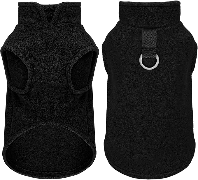 Sleeveless Pullover Fleece Vest for Small Dogs: Cozy Polyester Dog Jacket, Tank Top Sweater with Leash Ring and Armholes, Crisp, Warm, and Easy-to-Wear Design for Everyday Comfort Black S