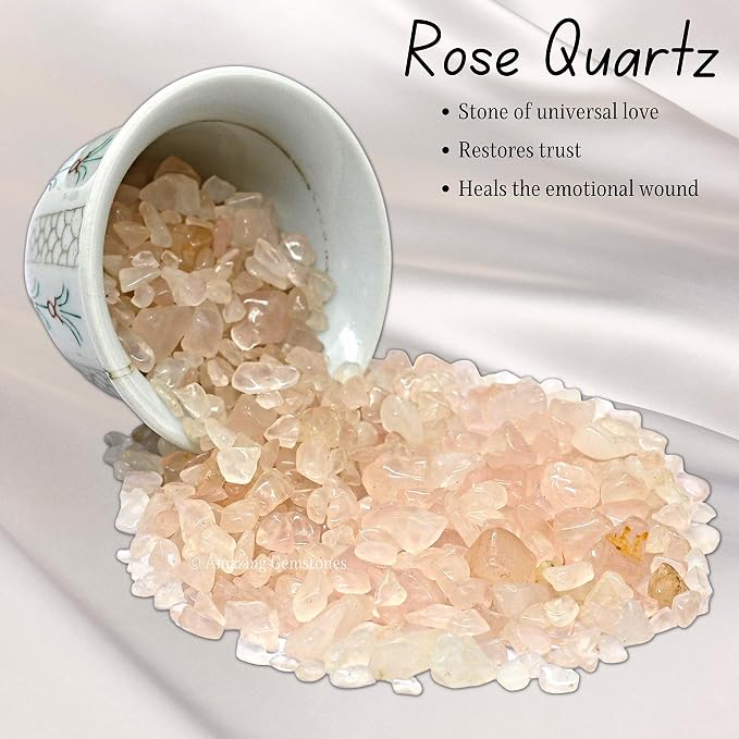 Amazing Gemstone Rose Quartz Crystal Chips Aquarium Gravel Rocks - Rose Quartz Chips Bulk Fish Tank Gravel, Small Tumbled Stone Chips and Tiny Crystals for Decoration (AAA Grade) (1000+ Carat Chips)
