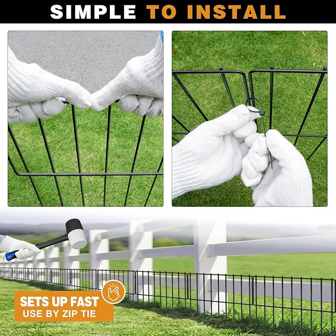 15 Panels Animal Barrier Fence, 15ft(L) X 13inch(H) No Dig Fences Rabbits Barriers, Rustproof Metal Bottom Border Dog Blockers, Ground Stakes Defense for Garden Outdoor Landscape Patio