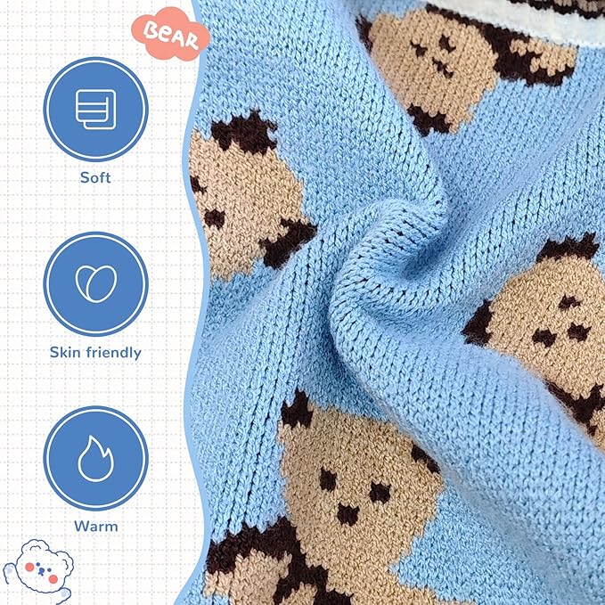 ABRRLO Small Dog Sweaters Cute Bear Dog Cardigans Clothes for Small Medium Dogs Boy Girl Puppy Cat Knitting Cardigan Outfits Dogs Winter Coats Warm Pet Doggy Clothes Soft Knitwear Apparel (Blue,XL)