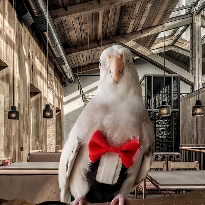 Bird Harness Leather Set Tuxedo Flight Suits with Nappy Diapers Waterproof Inner Layer Urine Wet for Parrot Cockatiel Conure Parakeet Macaw Budgie (L)