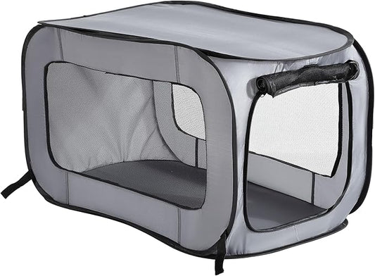 Beatrice Home Fashions Portable, Collapsible, Pop Up Kennel Travel Cat and Dog Crate, 36" L x 22" W x 22" H, Gray