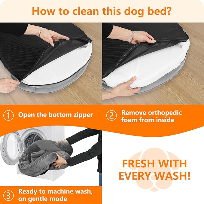 Dwanton Orthopedic Dog Bed for Medium Dogs with Gel Memory Foam, Waterproof Dog Sofa, Washable Pet Bed with Four Sided Bolster Cushion, Removable Cover & Non-Slip Bottom, 36", Medium Gray