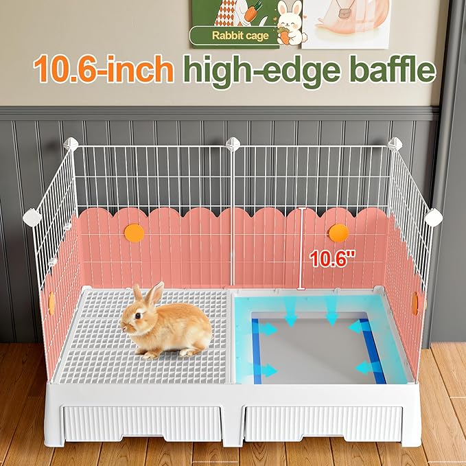 Oneluck Large Rabbit Cage Indoor,2-Story Bunny Hutch with Rasied Urine-Proof Walls, Leak-Proof Trays, Wheels,37" L x22 W x 30" H for Rabbits, Chinchillas, Guinea Pig and Small Animals