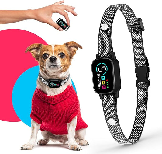 Bark Collar for Small Dogs 8-40 Ibs - No Shock Anti Barking Collar with Al Chip - 3 Modes & 5 Sensitivity Levels - Waterproof, Rechargeable, Magnetic Charging - Humane, Effective Training (Black)